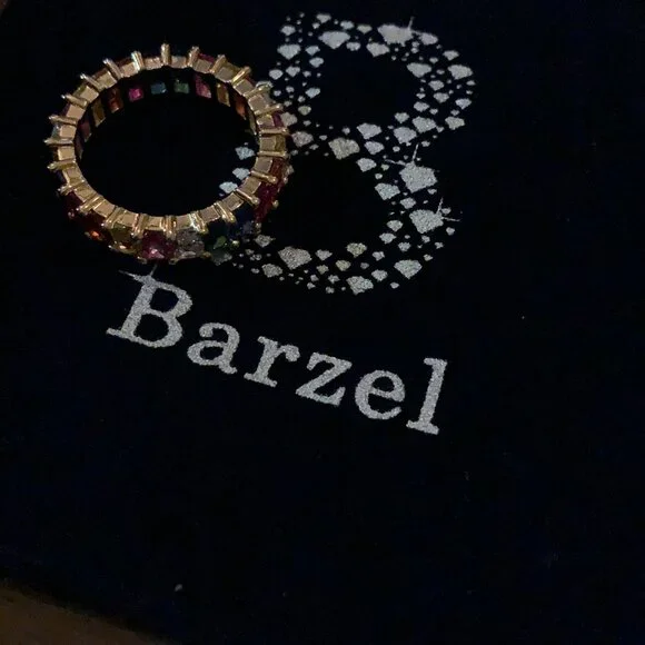 Neiman Marcus 18K Gold Plated Emerald-Cut Rainbow Eternity Ring - Picture 5 of 5